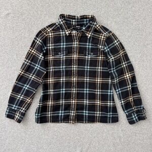 Patagonia‎ Shirt Womens 6 Black Organic Cotton Plaid Fjord Flannel Button